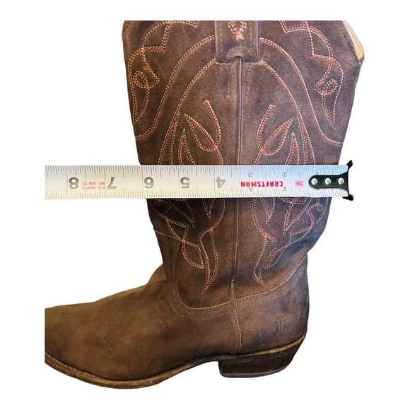 Frye Billy stitch cowgirl western boots brown with orange stitching design sz 9 - Picture 12 of 16